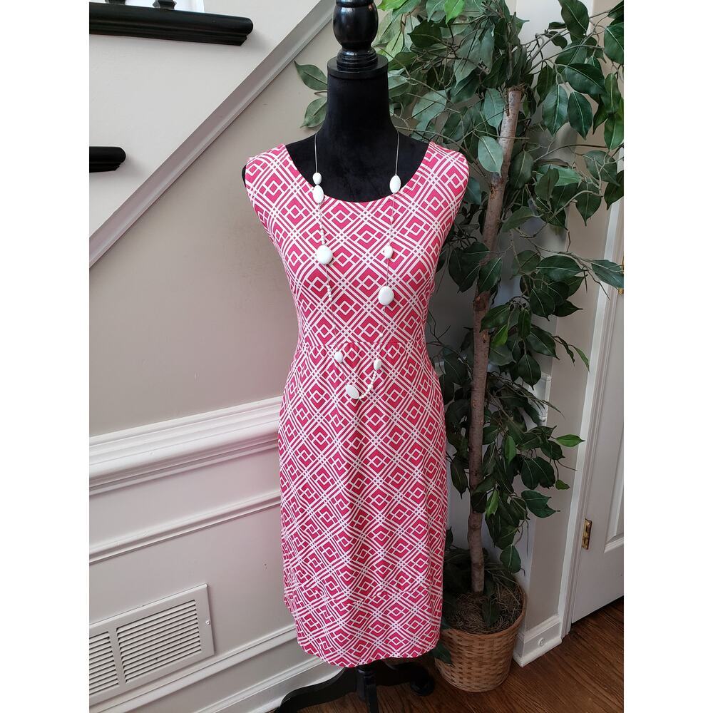 JM Collection Shift Dress Womens XL Pink White Geometric Round Neck Pullover - Picture 2 of 11